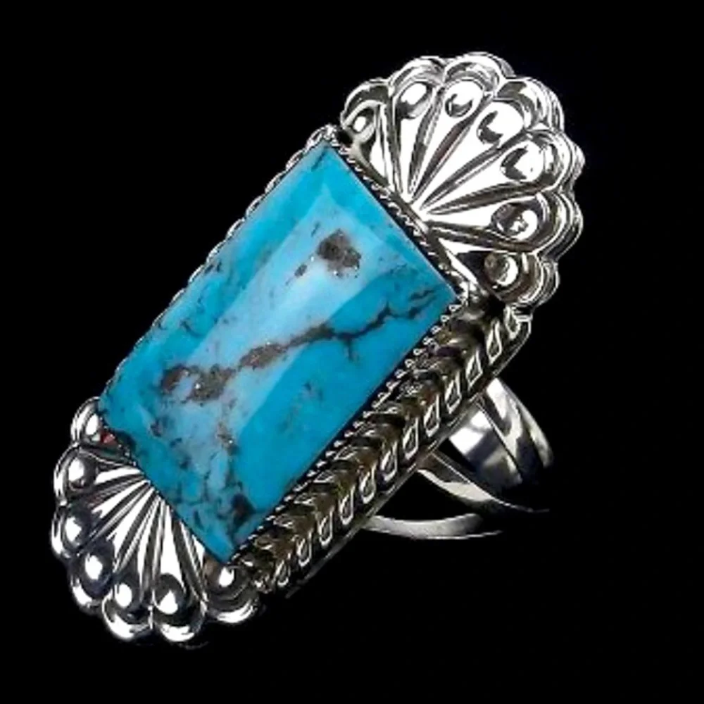 New Navajo Sheena Jack Big‎ Sterling Silver Turquoise Ring size 8